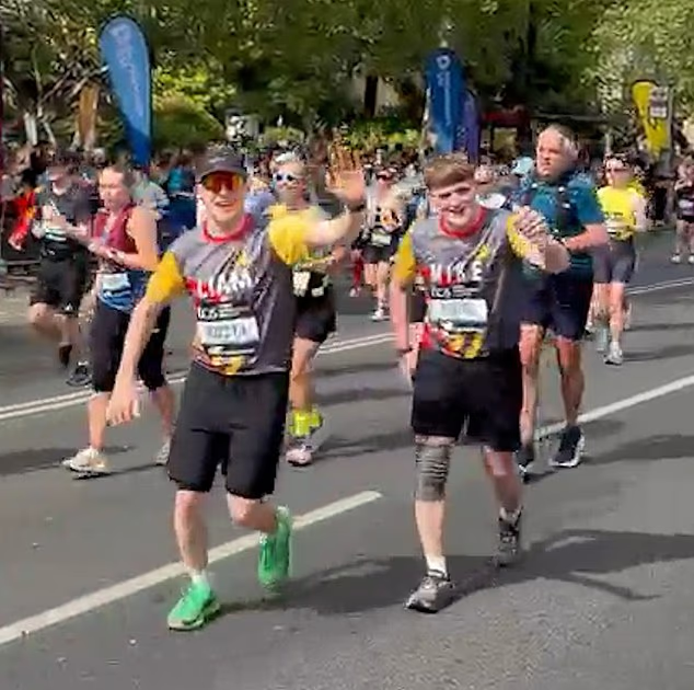 Teen whose heart stopped for 13 minutes after falling onto live Tube tracks completes London Marathon just 17 months later

Mike Angland, 18, fell face-first onto the electrified third rail at Moor Park station in north-west London on November 15, 2024 while rushing for the