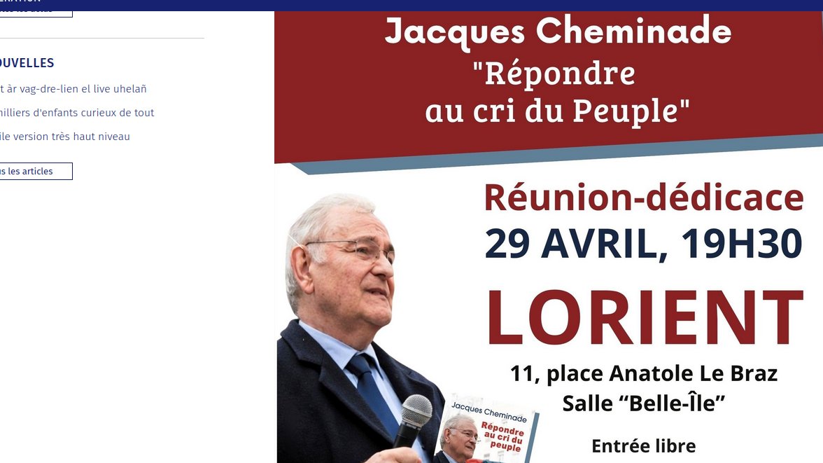 ZeppLaRouche's tweet photo. https://t.co/V6eKfwdKZa
Dédicace. « Répondre au cri du peuple ». C'est le titre du dernier ouvrage que l'ancien candidat à la présidentielle, Jacques Cheminade, viendra présenter et dédicacer. Rencontre ouverte à toute personne curieuse de découvrir une pensée qui sort des sentiers battus. Mercredi 29 avril de 19 h 30 à 23 h, salle Belle-Île, 11, place Anatole-Le-Braz, Lorient. Contact : 06 23 80 58 79, sebastiendrochon@solidariteetprogres.org, https://t.co/449kq7Ma5j.