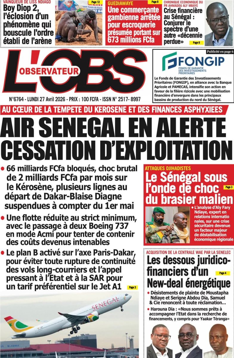 MasseneDIOUF3's tweet image. Thread  la Une  des  journaux Sénégalais  du Lundi  27  Avril 2026 🇸🇳👇🏽.
Bon début de semaine à tous 🇸🇳 😍.

#Senegal 
#kebetu