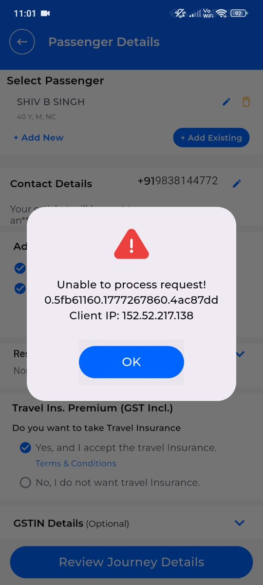 random_bacha's tweet photo. Hi @IRCTCofficial,
Why am I encountering an error while logging in to both the web and the RailOne app? This issue only occurs when I try to book a Tatkal ticket.
CC @RailMinIndia @RailwaySeva https://t.co/9oIbxTu6Dw