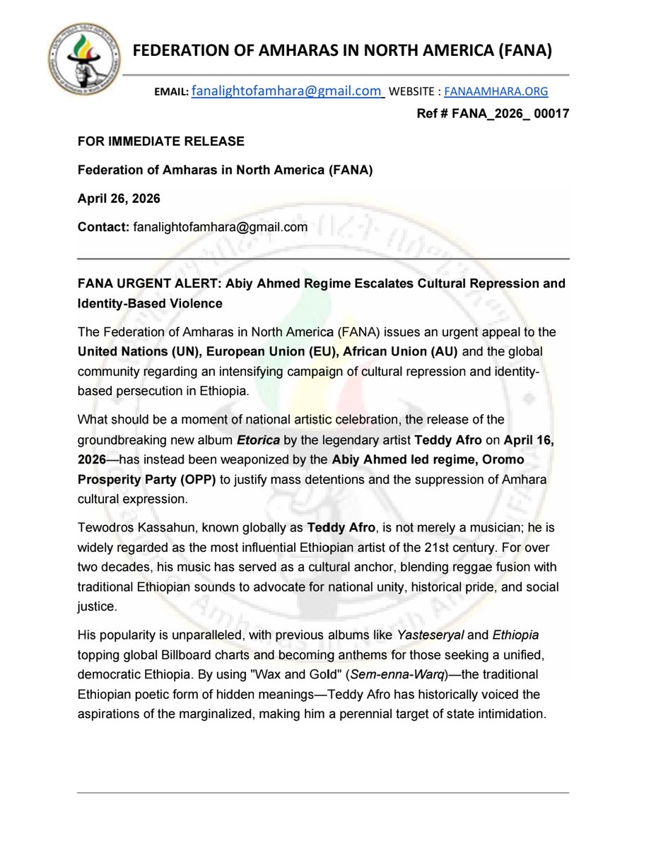 Federation of Amharas in North America (FANA) tweet media