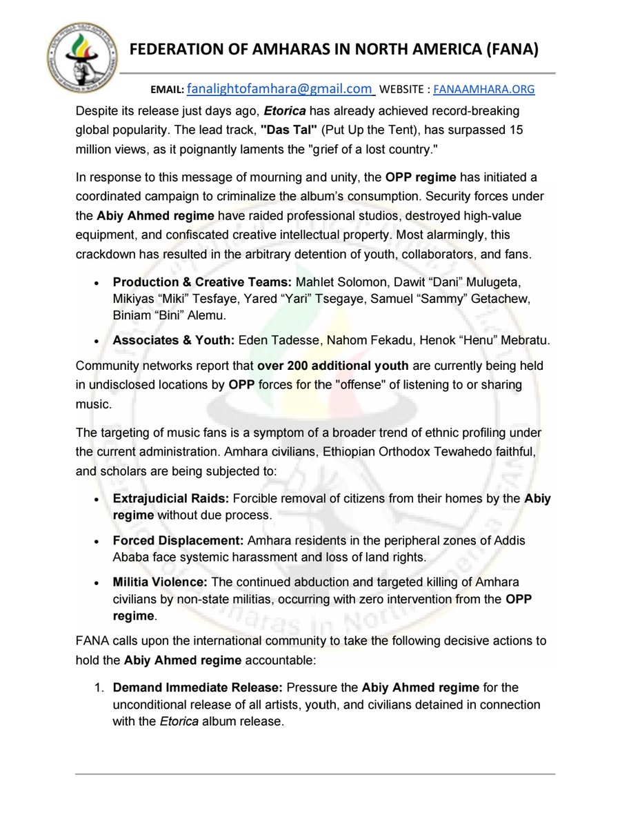 Federation of Amharas in North America (FANA) tweet media