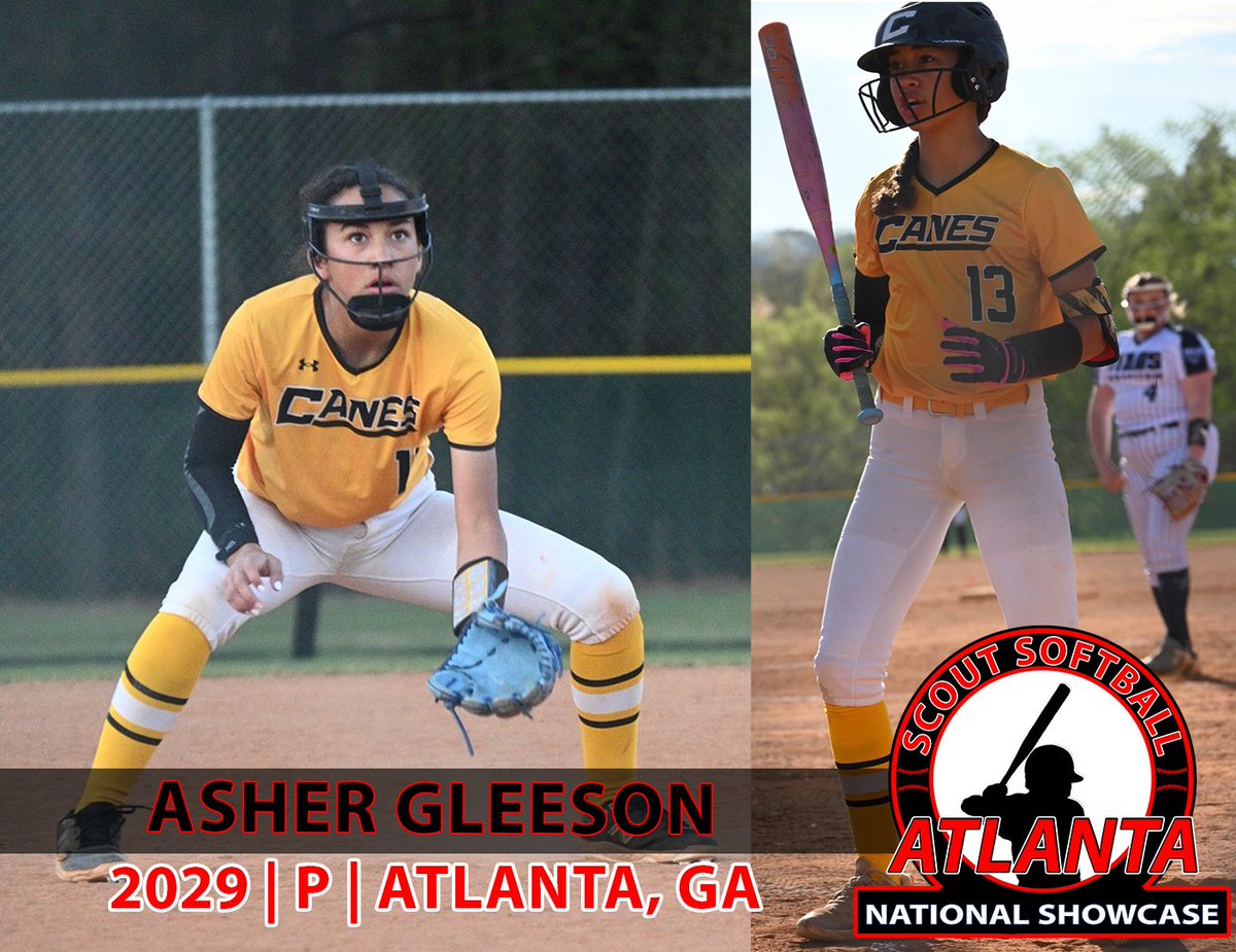 ScoutSoftball's tweet photo. Welcome Asher Gleeson @AsherGleeson to the Scout #Softball Atlanta National Showcase. Gleeson is a '29 RHP from Atlanta, GA that pounds the zone in the circle and hits to all fields at the plate. Request your invite to Atlanta at https://t.co/dnHeAQhiTc https://t.co/nrb7NYvtNe