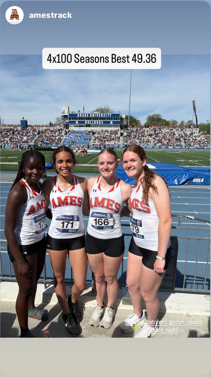 Kate_nigh1's tweet image. Drake Relays✅💙🌪️

I had an amazing opportunity of running 4x100 at the Drake Relays this past week! We ran a season best time (so far…) of 49.36 and finished 19th out of 96 teams! 

Can’t wait to be back next month on the Blue Oval!! #drakerelays #moretocome @AMESTrack 🐟