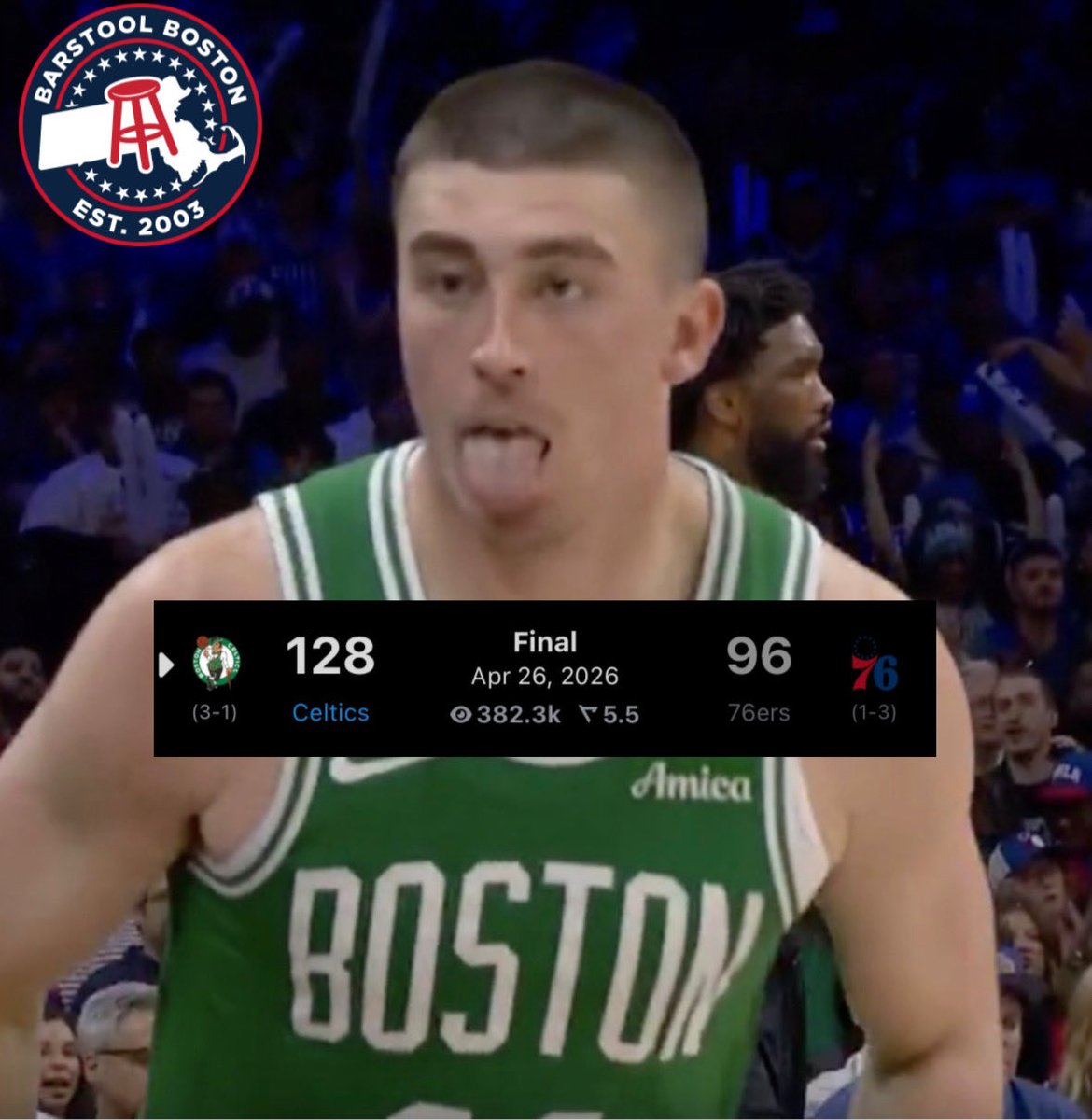 BarstoolBoston's tweet photo. The Sixers are DEAD.

#CsIn5 ☘️ https://t.co/aYbG9fL8JZ