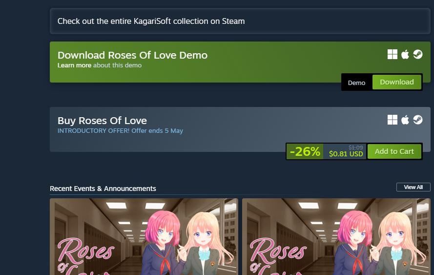 KagariSoft's tweet photo. ROSES OF LOVE IS OUT https://t.co/c1CRIiDoEI