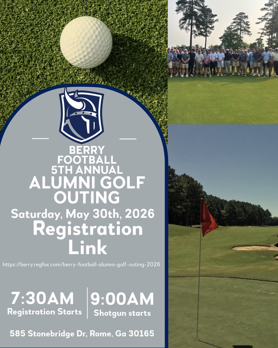 BerryFootball's tweet image. ‼️ Berry Football Alumni ‼️
We’re hosting our 5th Annual Golf Tournament on May 30.
Good vibes, good people, and a chance to reconnect with alum this offseason.

Tap in — link in bio ⛳️
#BUILD #d3fb