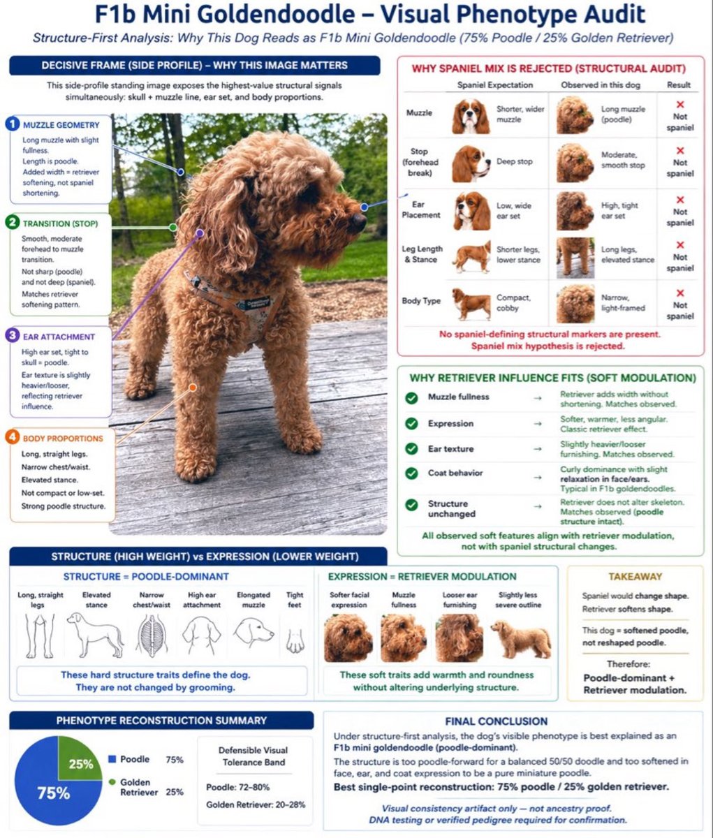 Grounded_DI's tweet image. 🐩 F1b Mini Goldendoodle — Visual Phenotype Audit @Grounded_DI 

Direct hit 💘: 75% Mini Poodle, 25% Golden Retriever  

#Dogs #Science #Logic #AuditableAI
