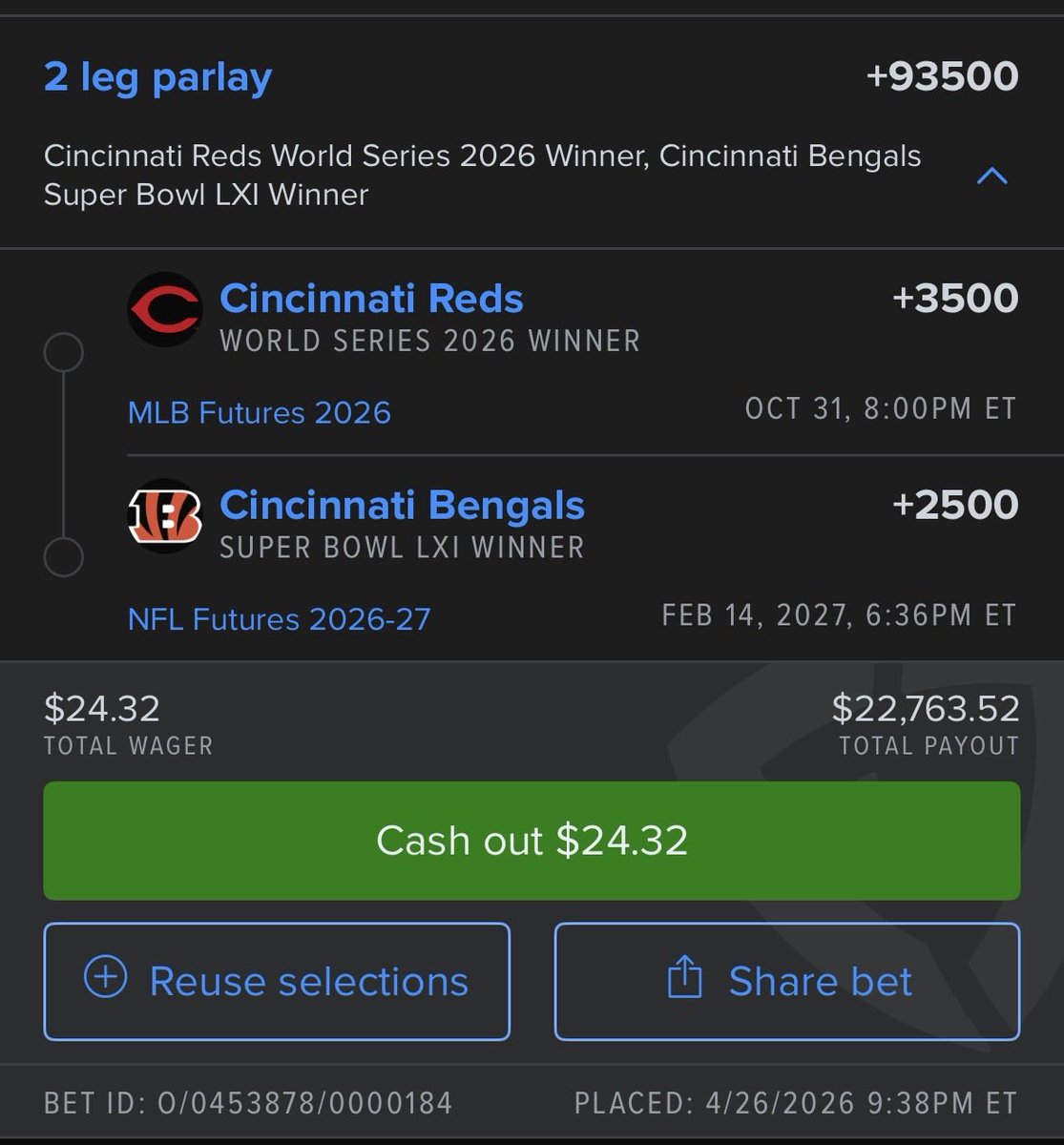 PorkChop1972's tweet image. I stand with my city! #WhoDey and #ATOBTTR are my teams and that $24.32 left from last year is about to make me rich!
LFG @Bengals and @Reds
