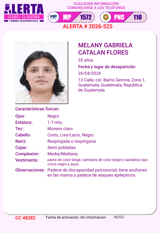 isabel_claudina's tweet photo. #AlertaIsabelClaudina
🚨 Ayúdenos a encontrar
MELANY GABRIELA CATALAN FLORES
Desapareció el 26 de abril del año 2026
 Cualquier información comunicarse al teléfono 📞 1572
Gracias por difundir esta información❗ https://t.co/jhNR0NObwO