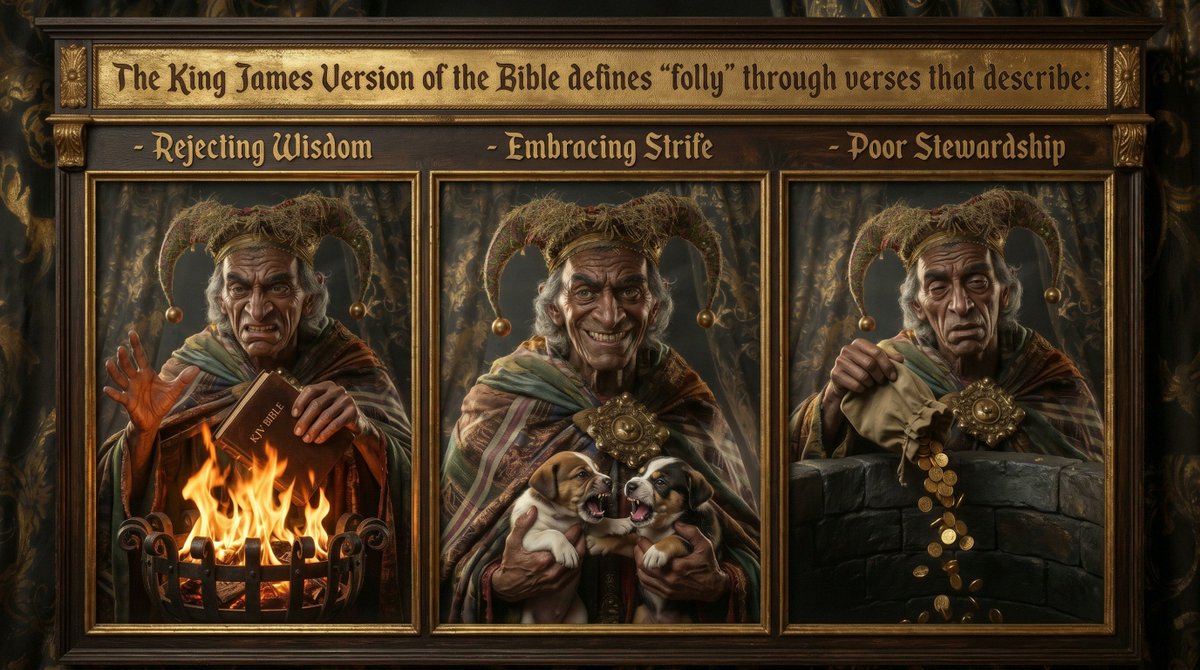 The King James Version of the Bible defines "folly" through verses that describe "rejecting wisdom", "embracing strife", and "poor stewardship". - www.kjv.cards