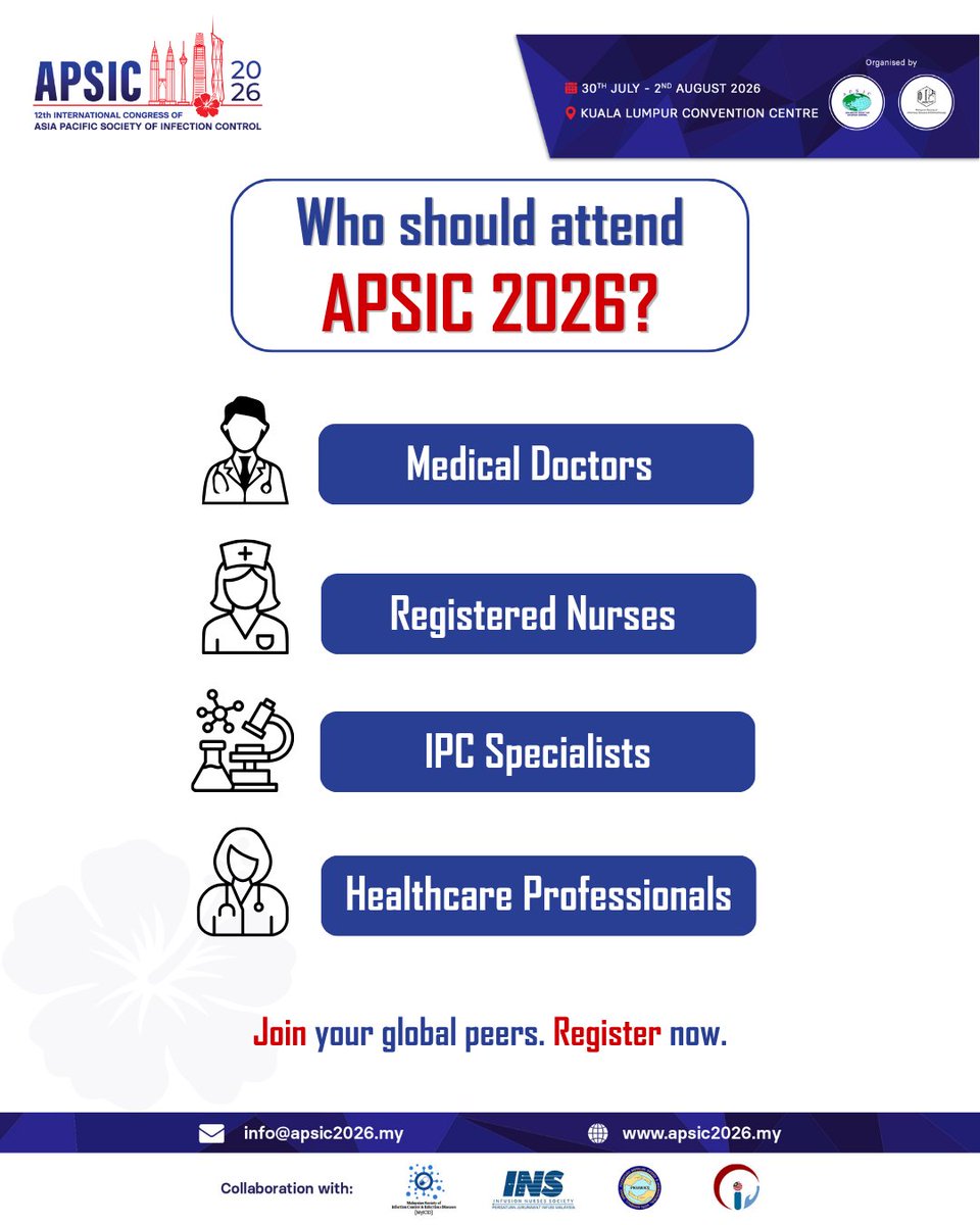 APSIC2026's tweet photo. Are you an IPC nurse or an Infection Control Practitioner?

APSIC 2026 is designed for professionals like you - practical, relevant, and immediately applicable.

Join your global peers at APSIC 2026.

Visit our website to register now!🔗https://t.co/JpriKFBqju https://t.co/8N3J9JQ59p