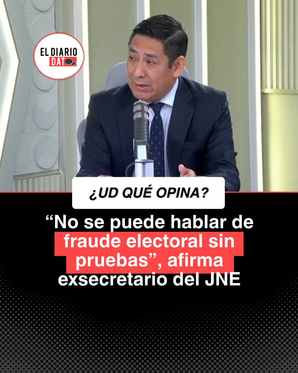 eldiariodato's tweet image. #LOÚLTIMO | El exsecretario del JNE, Michel Samaniego, afirmó que no se puede hablar de fraude electoral sin pruebas. Señaló que el conteo y la revisión de actas deben seguir su curso dentro de los plazos establecidos. Además, respaldó descartar elecciones complementarias. #EDD