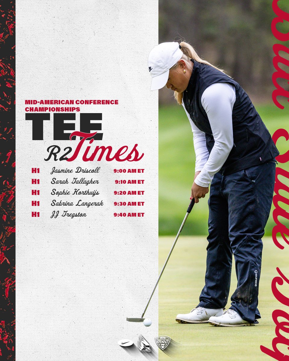 BallStateWGolf's tweet image. Here’s when and where you will find us teeing off at Firestone Country Club for the second round of the 2026 @MACSports Championships

Follow the #MACtion: BallStateSports.com/WGolfResults

#ChirpChirp x #WeFly