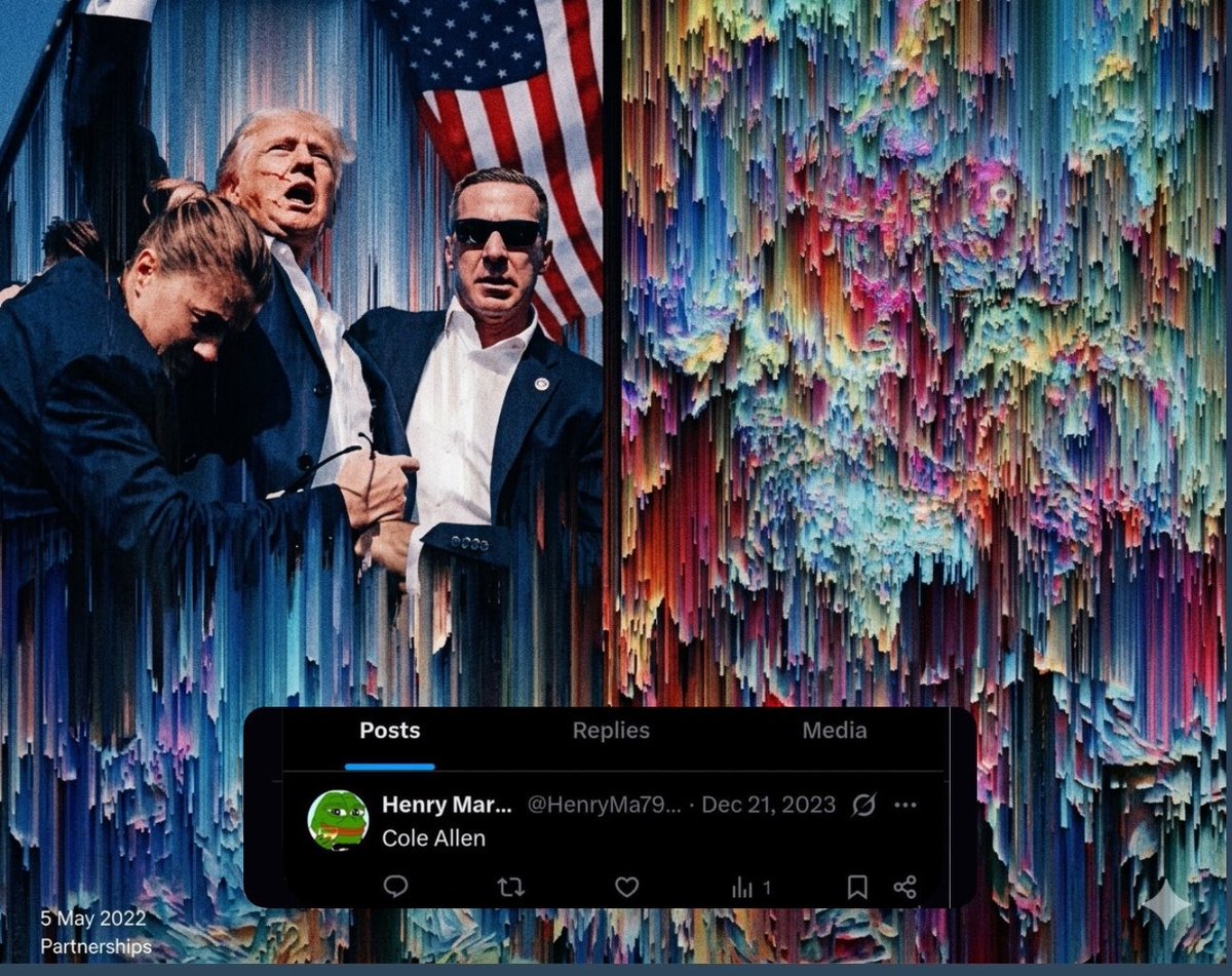 carlosadams's tweet photo. > Estamos en 2026
> Un tipo llamado Colle Alen intenta matar a Trump dentro de la Casa Blanca
> Una cuenta de Twitter de 2023 escribió un solo tuit con ese nombre
> El perfil es de Henry Martinez, científico de la NASA, desaparecido
> La imagen de fondo es de una web llamada "Máquina del Tiempo"
> Si la des-digitalizas aparece la foto del atentado de 2024 pero con un agujero en la cabeza en vez de la oreja
> La foto de perfil es un sapo verde de smoking con una copa
> Exactamente igual que Trump en el intento de asesinato de ayer

O es la psy-op más elaborada de la historia o alguien desde el futuro está dejando pistas en el pasado que solo se entienden cuando ocurren los hechos.