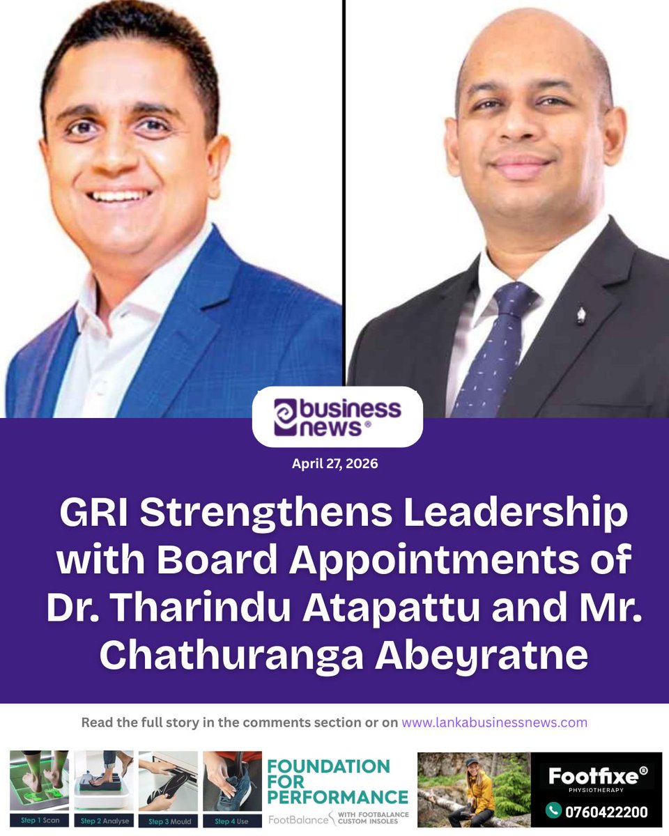 lbnbusinessnews's tweet image. GRI Strengthens Leadership with Board Appointments of Dr. Tharindu Atapattu and Mr. Chathuranga Abeyratne
#GRI #Leadership #TharinduAtapattu #ChathurangaAbeyratne