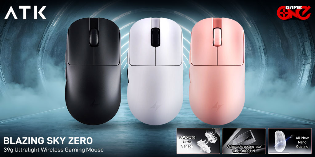 gameoneph's tweet image. The ATK Blazing Sky ZERO Wireless Gaming Mouse offers pro precision, ultra-low latency, and a 39g ultra-light build. Available in Black, Pink, and White!

🛒Shop Now: bit.ly/3IEYizO

#ATKBlazingSkyZERO #GamingMouse #UltraLightMouse #GamingSetup #PCGaming #gameoneph
