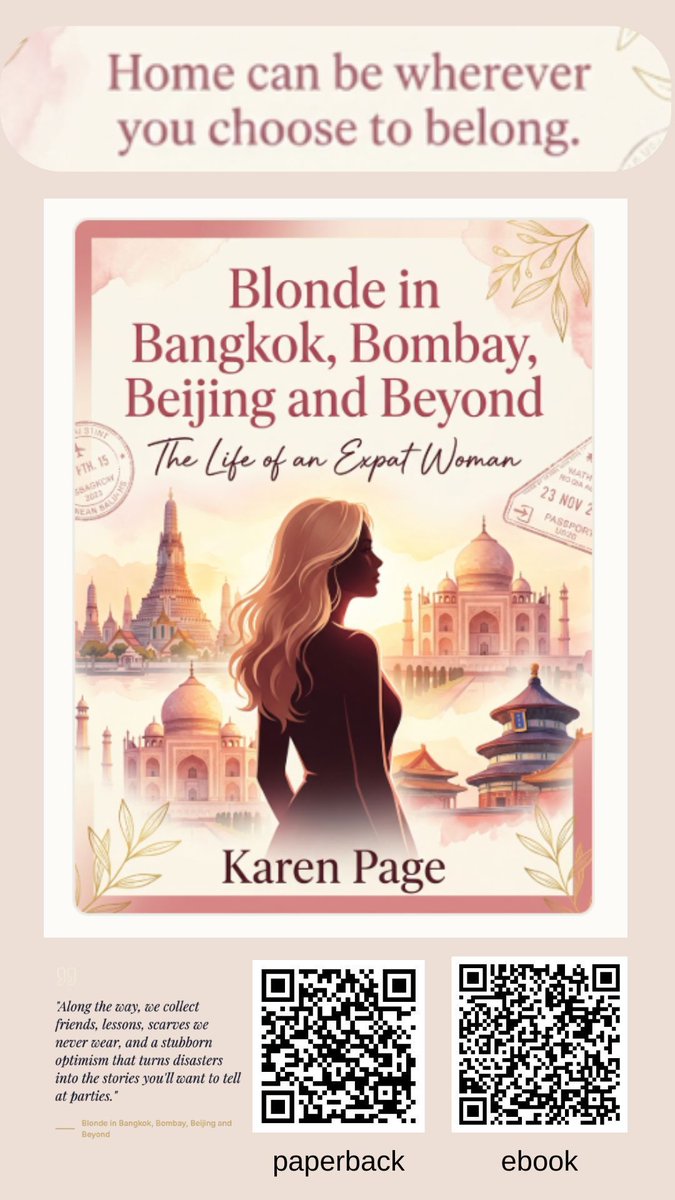 Karenpagedais's tweet image. Want a travel memoir that’s funny, real and full of parenting plot twists? Meet Karen and Jelly. Blonde in Bangkok, Bombay, Beijing is your next feel‑good read. 

#TravelMemoir #ExpatLife #SingleMomStories #MotherhoodAbroad #TravelReads #Memoir #WomenWhoTravel
