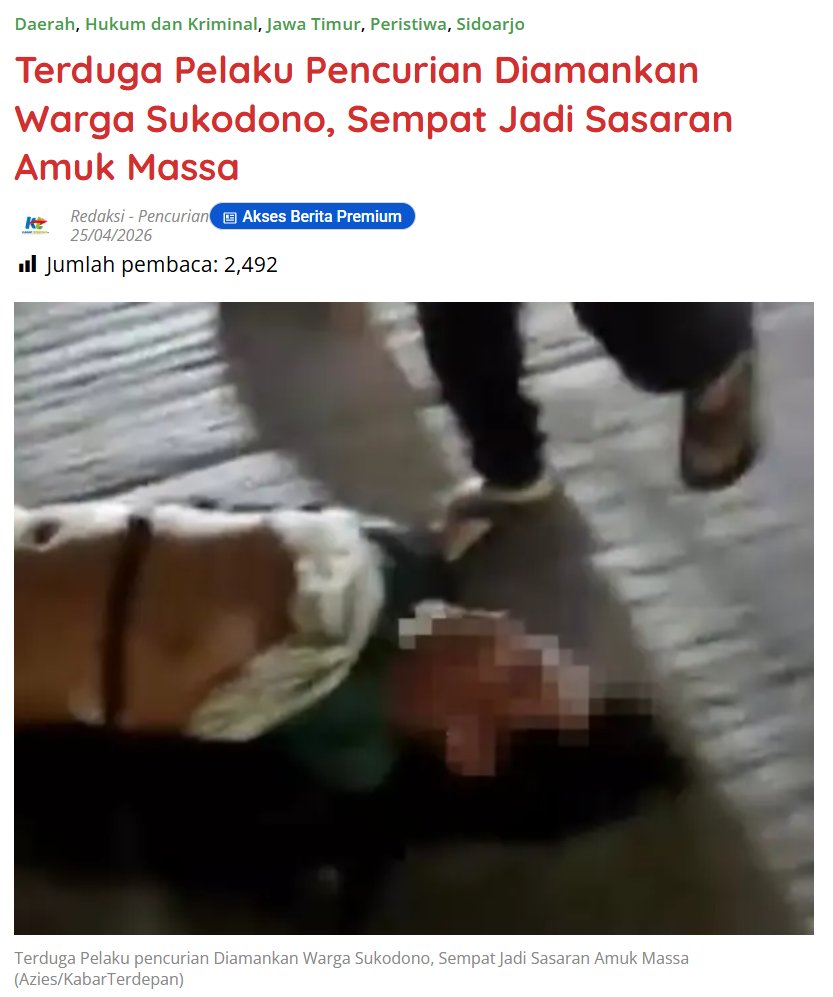 kabarterdepanID's tweet image. Terduga Pelaku Pencurian Diamankan Warga Sukodono, Sempat Jadi Sasaran Amuk Massa

kabarterdepan.com/terduga-pelaku…

#Pencurian #Sukodono #Sidoarjo #KabarTerdepan