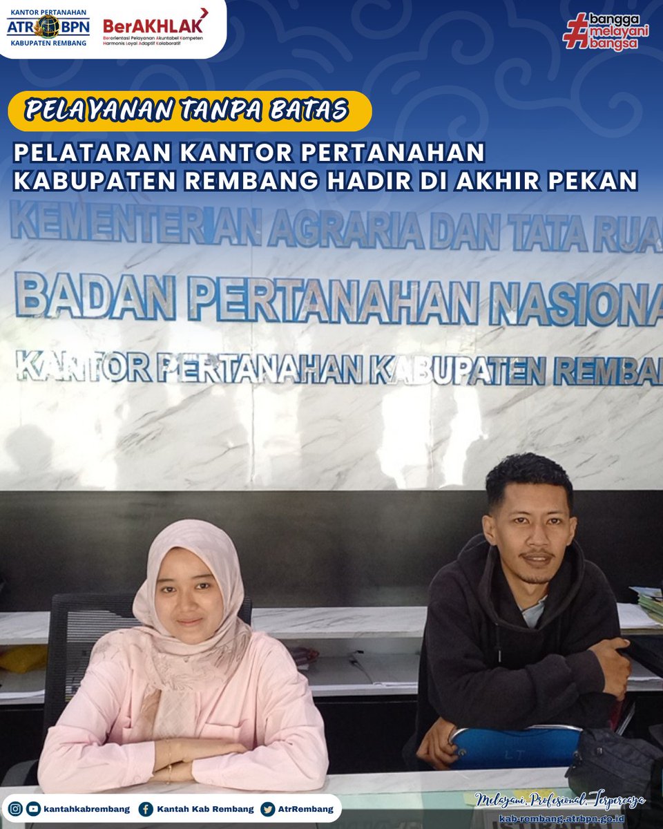 AtrRembang's tweet photo. Dalam rangka meningkatkan kualitas pelayanan kepada masyarakat, Kantor Pertanahan Kabupaten Rembang kembali menghadirkan Pelayanan Tanah Akhir Pekan (PELATARAN) sebagai wujud komitmen pelayanan tanpa batas pada Sabtu (25/04/2026). https://t.co/EBBLwQU5kj