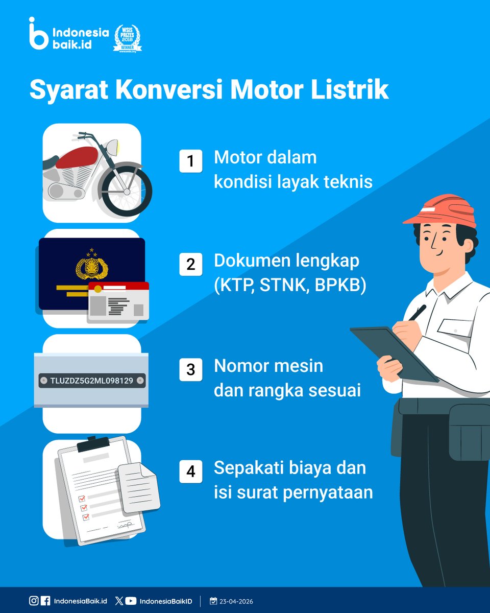 IndonesiaBaikId's tweet image. #KonversiMotorListrik kini menjadi solusi praktis bagi SohIB yg ingin beralih ke kendaraan yg lebih hemat &amp;amp; ramah lingkungan tanpa harus membeli motor baru.

Yuk simak caranya, SohIB😉

SohIB ada yg minat untuk konversi motornya ke motor listrik?

#IndonesiaBaik  #Infografik #EV