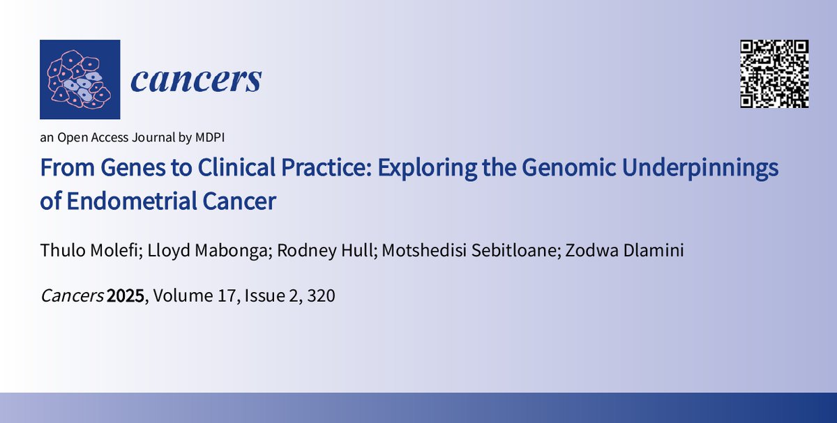 Cancers_MDPI's tweet image. 📑Check out the #Review "From Genes to Clinical Practice: Exploring the Genomic Underpinnings of Endometrial Cancer"
Citation: 16✅
Find out more here👉 mdpi.com/2072-6694/17/2…
👥by Thulo Molefi, Lloyd Mabonga, Rodney Hull, Motshedisi Sebitloane, and Zodwa Dlamini
