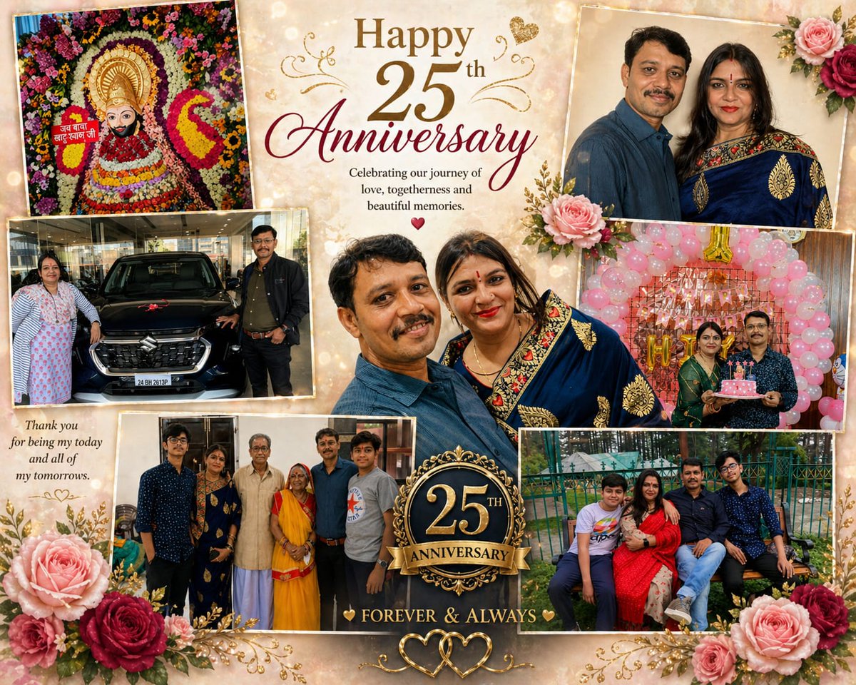 alpavijayvargia's tweet image. 💍✨ 25 Years of Togetherness ✨💍
आज हमारी शादी के 25 साल पूरे हुए…
प्यार, विश्वास, समझ और साथ के इन खूबसूरत सालों के लिए दिल से आभार 🙏❤️
#25thAnniversary 💍 #TogetherForever ❤️ #BlessedLife 🙏 #ShyamBabaKripa 🌸 #NeemKaroliBaba 🙏 #Gratitude 💫 #alpavijayvargiya 🌺 #alpavijay