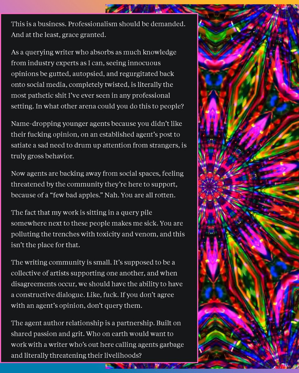 BMFwrites's tweet image. I said what I said.
And it needs to be said more. 

With the irony of the f-bombs and all, can we all agree this is a professional industry, not a soap opera? 

#bekind #amquerying #litagents