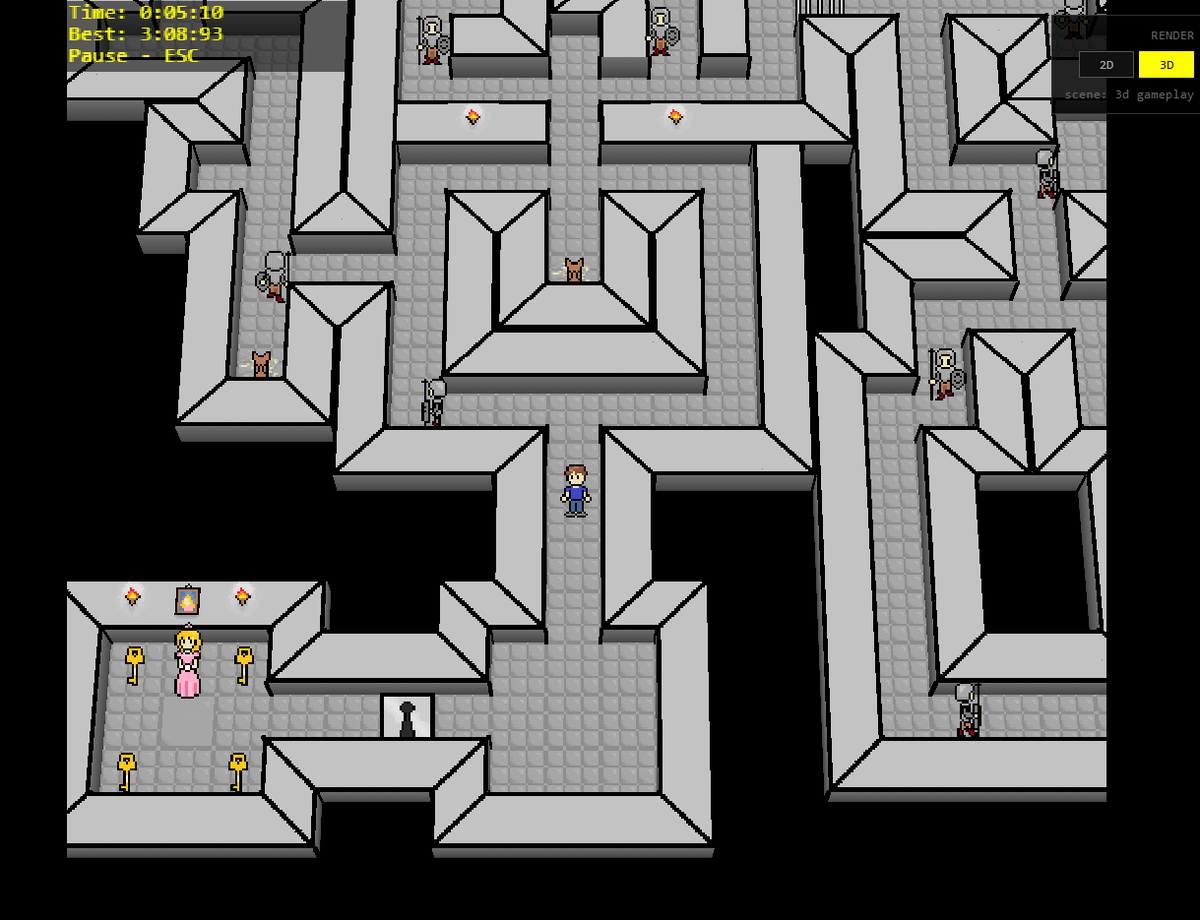spotco's tweet photo. Made "Save the Princess" 2.5D with three.js. 
Looks a lot fancier! 
This was always my dream back when I was first making it (but had no idea how to do it at the time).

2D/3D toggle in the top right to switch between the two at any time. https://t.co/QEnxsP2J2G
