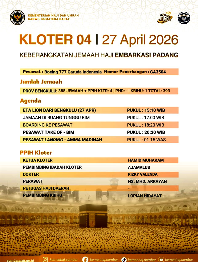 OkebanaCom's tweet photo. Inilah jadwal keberangkatan Jemaah Haji Kloter 04 Embarkasi Padang. https://t.co/c8NCUWmVCH