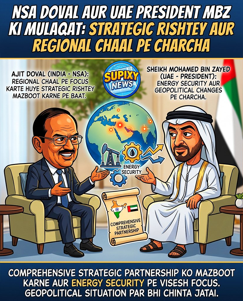 supixynews's tweet image. NSA Ajit Doval aur UAE President MBZ ki Abu Dhabi me hui mulaqat. Regional challenges aur energy security par focus karte huye dono desh apne rishto ko aur mazboot bana rahe hain.

Is par aap kya sochte ho?

#India #UAE #MiddleEast #AjitDoval #Hormuz