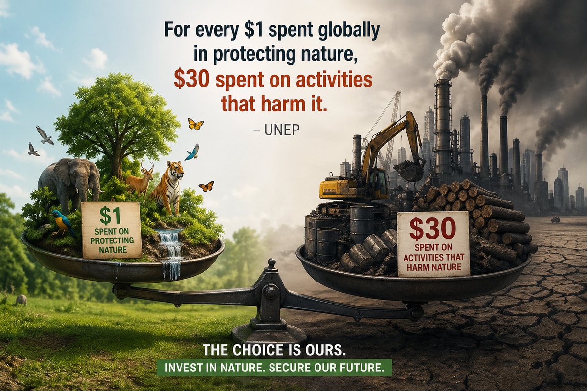 tech_feed2023's tweet image. For every $1 spent protecting nature, $30 goes into destroying it — a brutal imbalance flagged by UNEP. 🌍⚠️
Time to flip priorities before it’s too late.

#ClimateCrisis #Sustainability #UNEP #SaveNature #ClimateAction