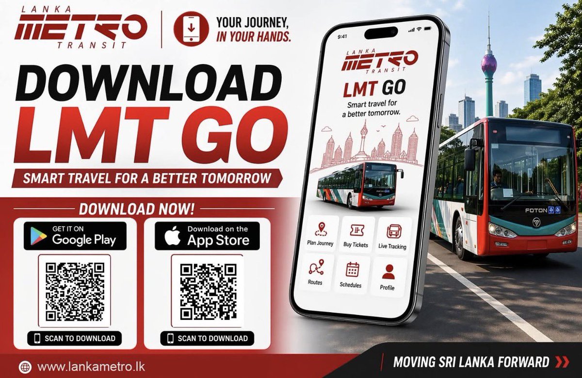 KaviSenu's tweet photo. Travel smarter. Travel easier. Travel better. 🚍✨

With LMT-GO, everything you need is just a tap away.
No more waiting. No more guessing.

📲 Download now and take control of your journey!

Google Play - https://t.co/hAOmgjGKih

App Store - https://t.co/cCpjmMtTfN

#LMTGO #SmartTravel #SriLanka #TransitApp #BusTracking #TravelEasy