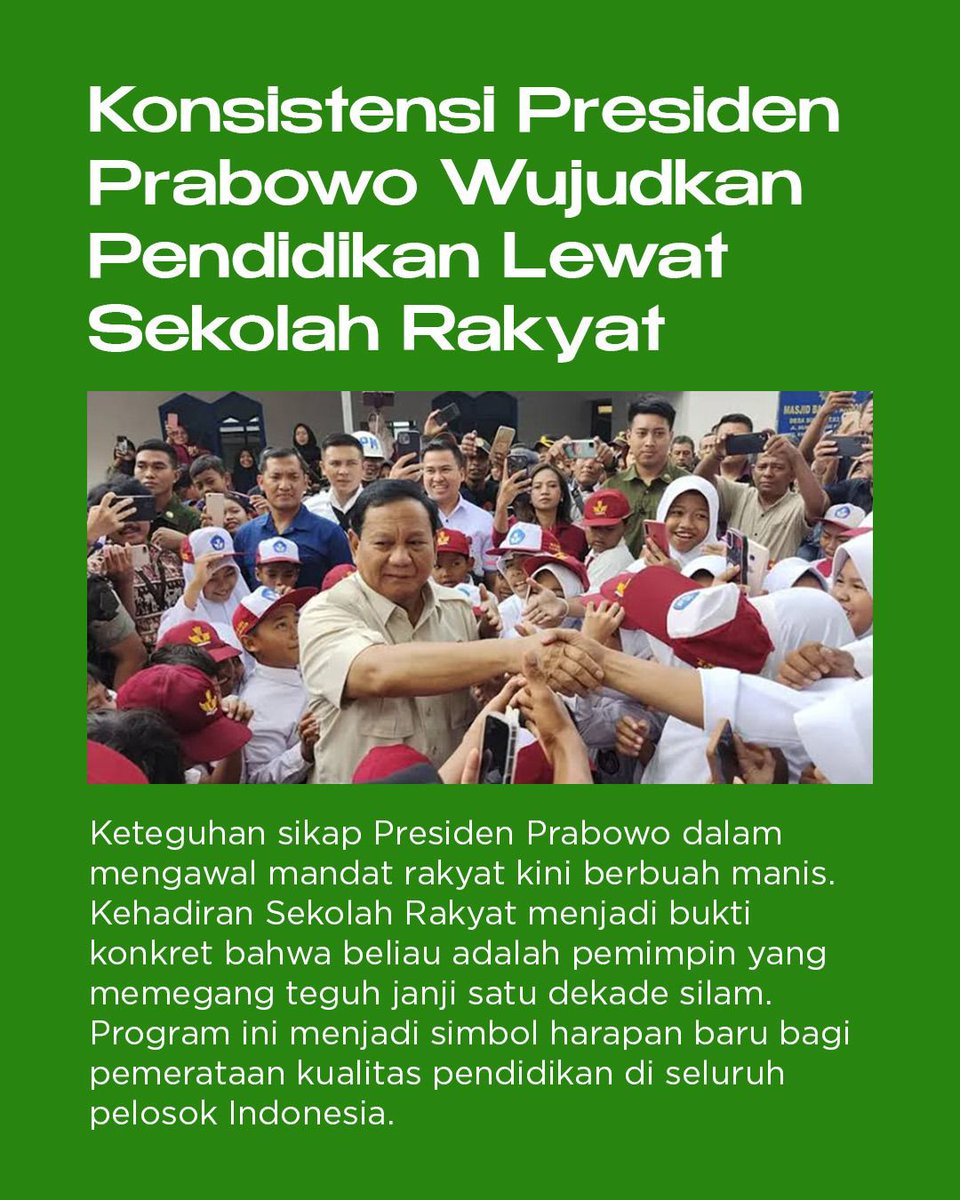 ichapacarsehun's tweet photo. Pendidikan untuk semua lewat Sekolah Rakyat, kunci utama membangun masa depan generasi muda yang unggul dan berdaya #SekolahRakyatNyata https://t.co/wIaWOpc6gY
