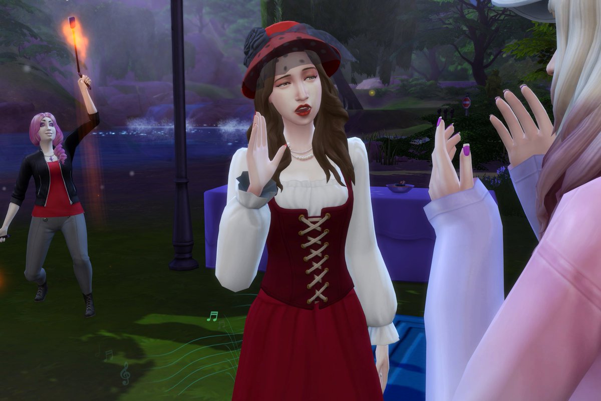 iamadrinker's tweet image. 「たき火の周りで火の着いた棒を振り回すなんて、なんて野蛮なお祭りなのかしら…」

#シムズ4 #TheSims4 #Sims4