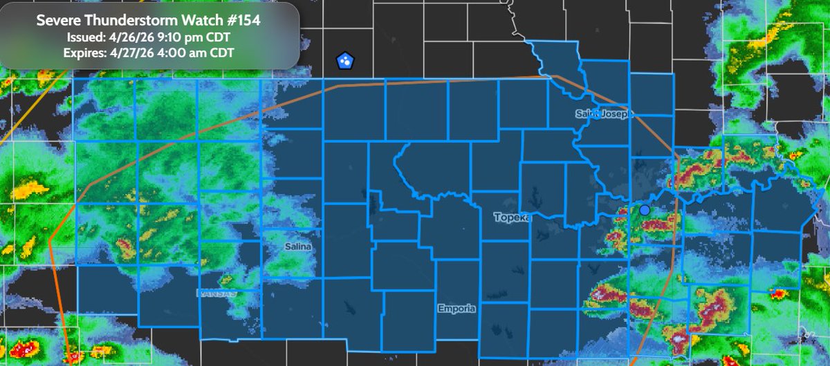StormTrackingHQ's tweet image. #SevereThunderstormWatch 0154 has been issued for parts of #Kansas and #Missouri until 4:00 am CDT #wxtwitter #wxX #wx #severewx #severe #severeweather #EnhancedRisk #TornadoAlley #kcwx #kswx #KSwx #mowx #MOwx #Salina #McPherson #HaysKS #RussellKS #Topeka #EmporiaKS #ManhattanKS