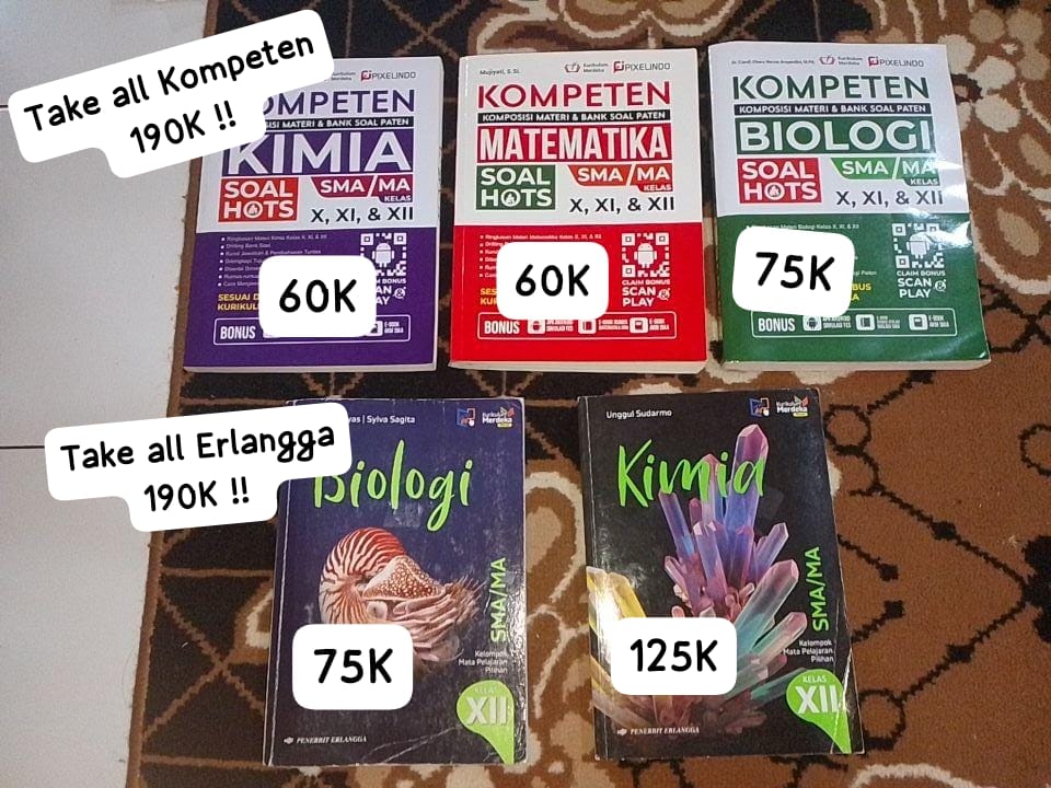 yareuu_nyum's tweet image. Hai, izin promosi yaa🙌🏻
Aku sm temenku lagi jual buku-buku yg selama ini dipakai waktu SMA. Barangkali kamu atau teman-teman ada yg butuh, boleh banget langsung tanya-tanya di kolom komentar atau DM yaa😆
FREE 5 English Text buat 7 orang tercepat❗ 
Thank you
#WTS #Preloved #TKA