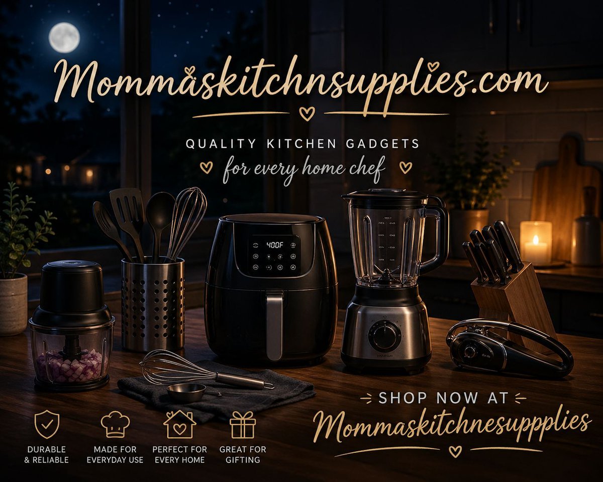 Mommaskitchen1's tweet image. Moonlit counter, gadgets humming, and a midnight snack in the making. 🌙✨ 
Shop at Mommaskitchensupplies.com
#KitchenGadgets #MidnightCooking #LateNightBites #GadgetGlow #CozyKitchen #NightOwl