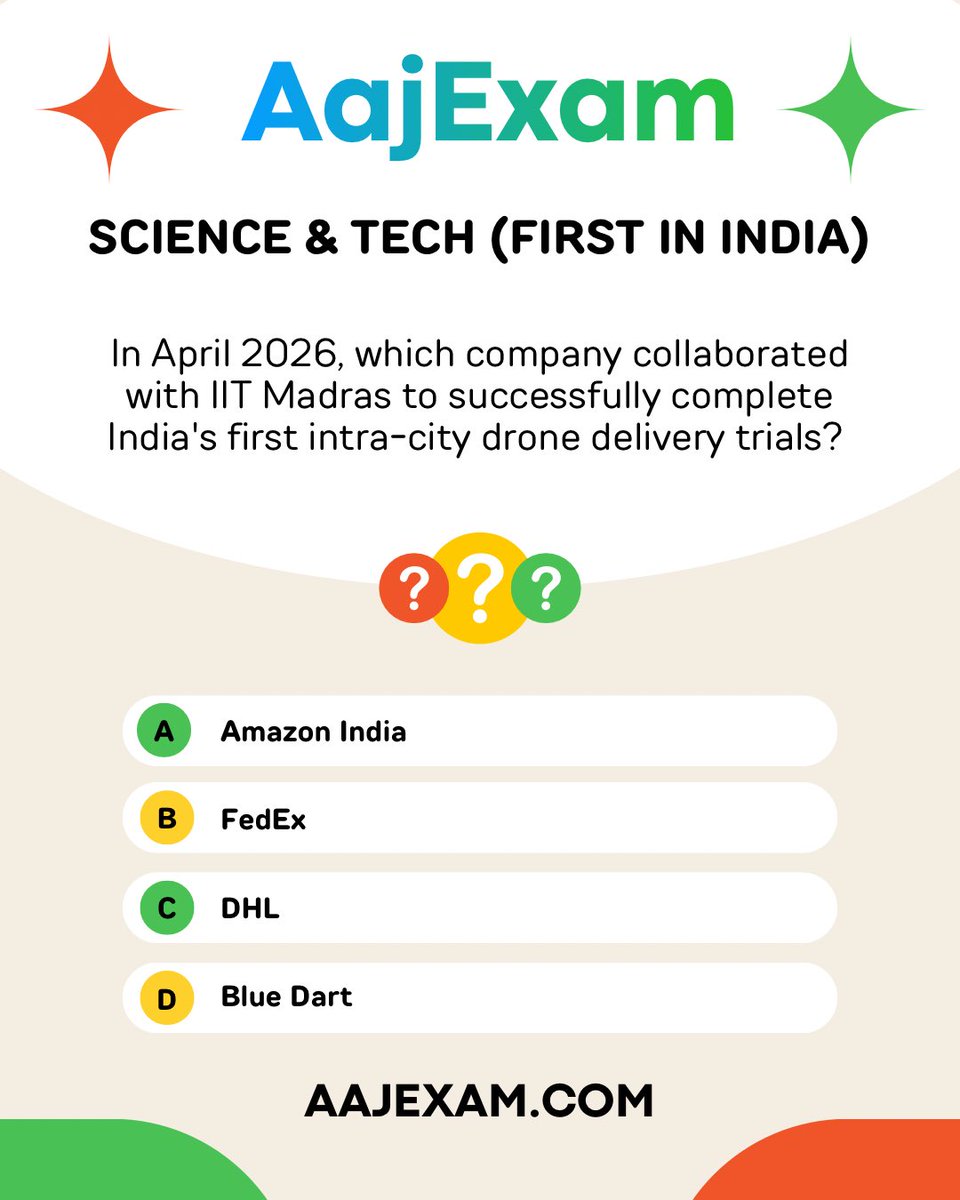 aajexamdotcom's tweet image. Science &amp;amp; Tech questions in Banking and SSC exams. Tag a tech lover! 💻
#AajExam #DroneDelivery #IITMadras #FedEx #TechCurrentAffairs #InnovationIndia #DigitalIndia #BengaluruNews