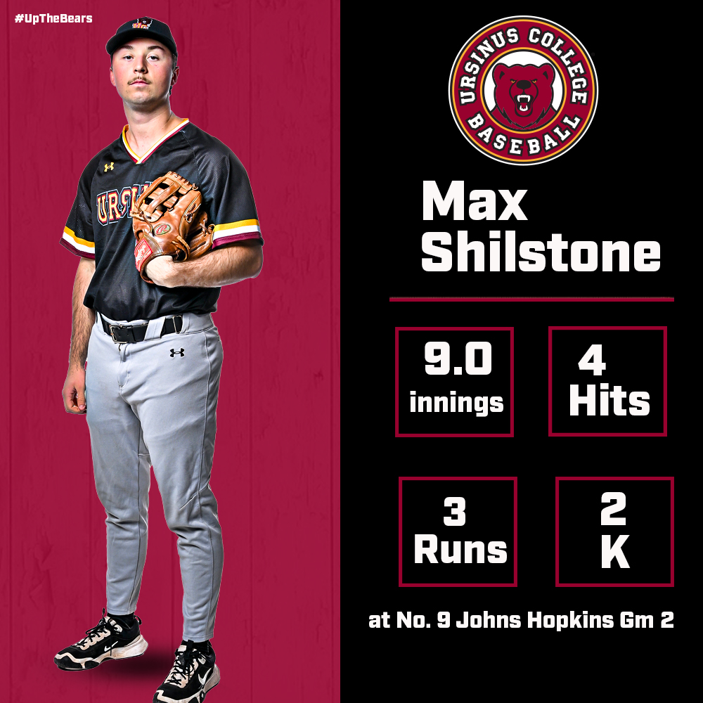 ucathletics's tweet photo. A heroic performance by Max Shilstone in their Game 2 win at Johns Hopkins when @UrsinusBaseball needed him the most! #UpTheBears https://t.co/bxhJsE4jBX