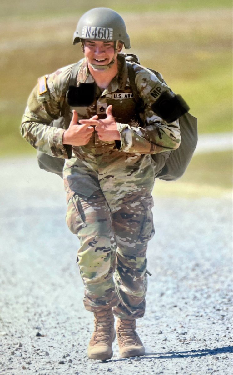 TBSmith22's tweet photo. My son got his jump wings a few weeks ago. Finally got a picture of one his 5 jump landings. He told me he’s addressed as a paratrooper and an MP now, Mother. Duh. lol I love my soldier son. God Bless our military and God Bless America. What a badass! https://t.co/xmfRUrsLzC