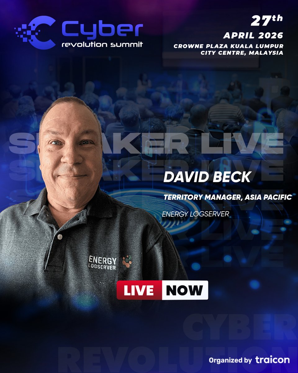 TraiCon_Events's tweet image. 🔴 LIVE NOW

David Beck, Territory Manager, Asia Pacific at Energy Logserver, is speaking at the Cyber Revolution Summit 2026.

📍 Kuala Lumpur, Malaysia

🔗 cyberrevolutionsummit.com/malaysia/

#traicon #ICTServices #CyberSecurity #CRSMY  #traiconevents