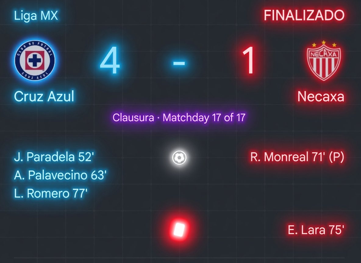 🚨#UltimaHora: El Cruz Azul acaba vencer 4-1 al Necaxa