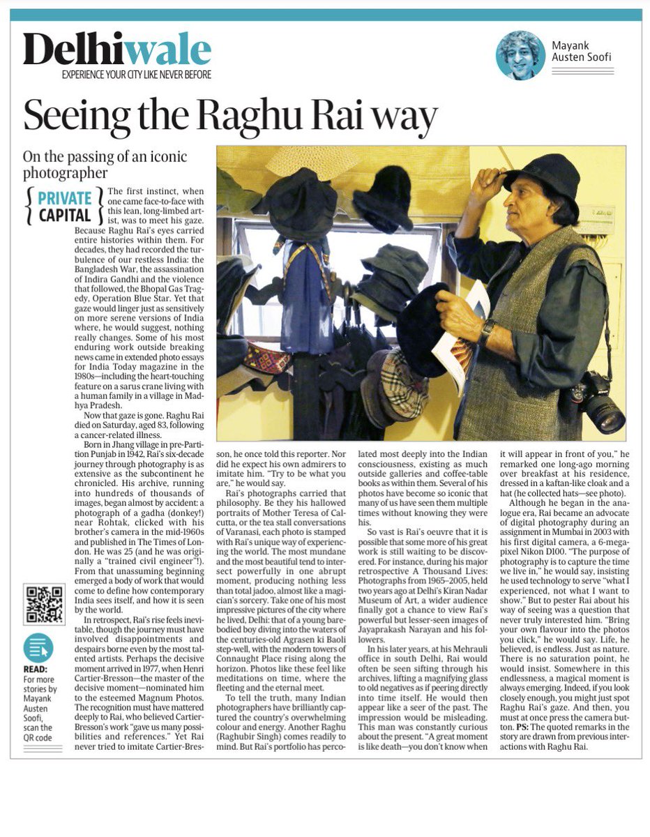 Life, photographer Raghu Rai believed, is endless. Just as nature. There is no saturation point, he would insist. Somewhere in this endlessness, a magical moment is always emerging… my obituary on the great photographer—please read!