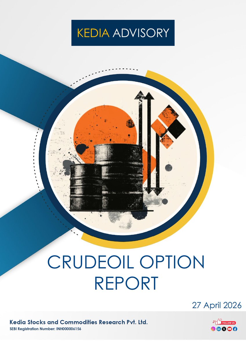 KediaA8633's tweet image. Kedia-Advisory-Daily-Crude-Oil-Option-Report-As-On-27042026
#Daily #Crudeoil #Optionreport #Stockmarketnews #Commoditynews #MCX #Commoditylevels