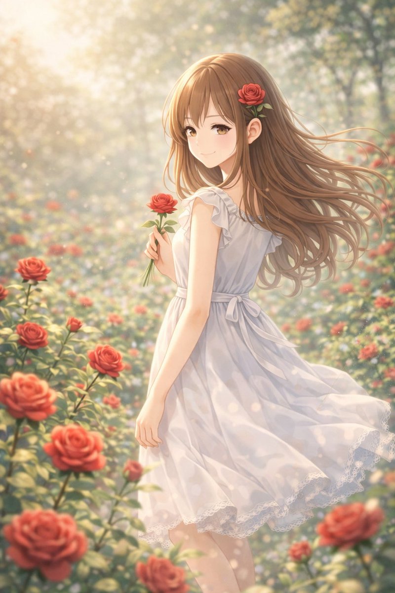 バラと女の子🌹 #バラ #女の子