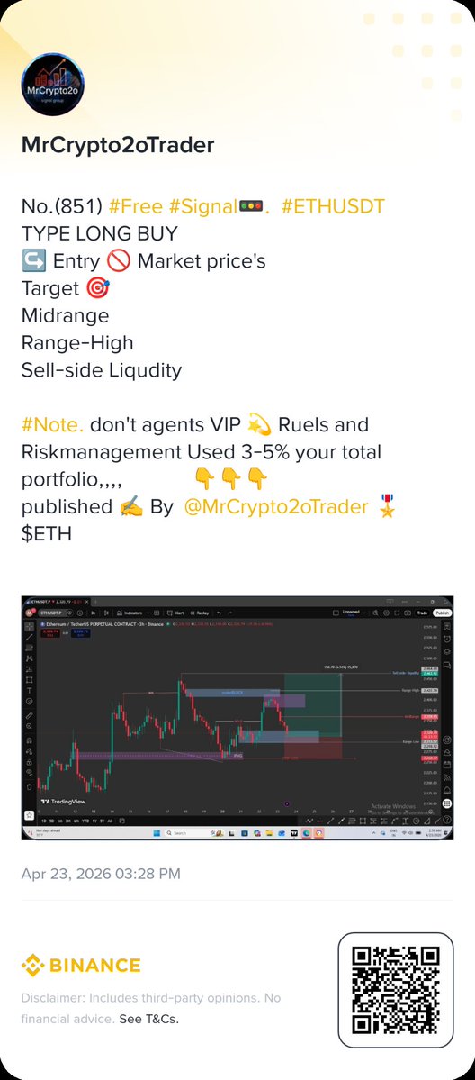 MrCrypto2oTrade's tweet image. No.(851) #Free  #Signal🚥. #ETHUSDT 
Target 🎯1️⃣2️⃣ Reached ✅❌ Without Leverage: 4.54%  Running profit 454% more than profit done 👍 5% investment accounting almost 25% grow your account 
published ✍️ By @MrCrypto2oTrader 🎖️
$ETH