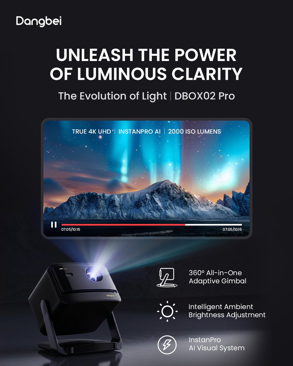 Dangbeiofficial's tweet image. Meet the future of home cinema.
A projector that thinks, adapts, and delivers in every light, every angle, every moment.

✔ 360° Adaptive Gimbal
✔ Intelligent Brightness Adjustment
✔ AI-Powered Visual System

Upgrade how you see the world.

#Dangbei #HomeCinema #Projector