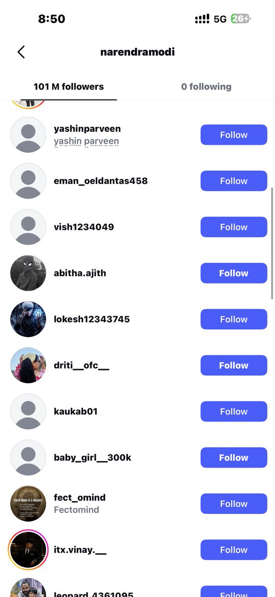 HarshSharm70609's tweet image. मुझे आज मालूम चला की हमारे देश के प्रधानमंत्री@narendramodi के #Instagram #followers  भी fake है | 😂 .. अंधभक्तों जाके ज़रूर देखें 🤣🤣 #bjpforbengal 

@RahulGandhi @priyankagandhi @INCIndia @nsui