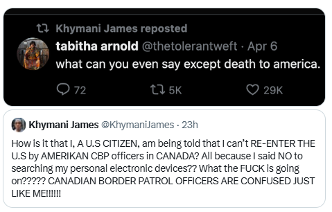 mk77_williepete's tweet image. #SeeSay spotrep to - @DHSgov's @CBP
sni - " Khymani James "
location - unknown US-Canada Port of Entry